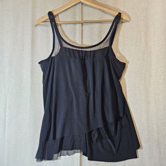 Miraclesuit Plus Mirage Black Tankini Layered Swimsuit Top Womens Size 14 - Picture 1 of 10